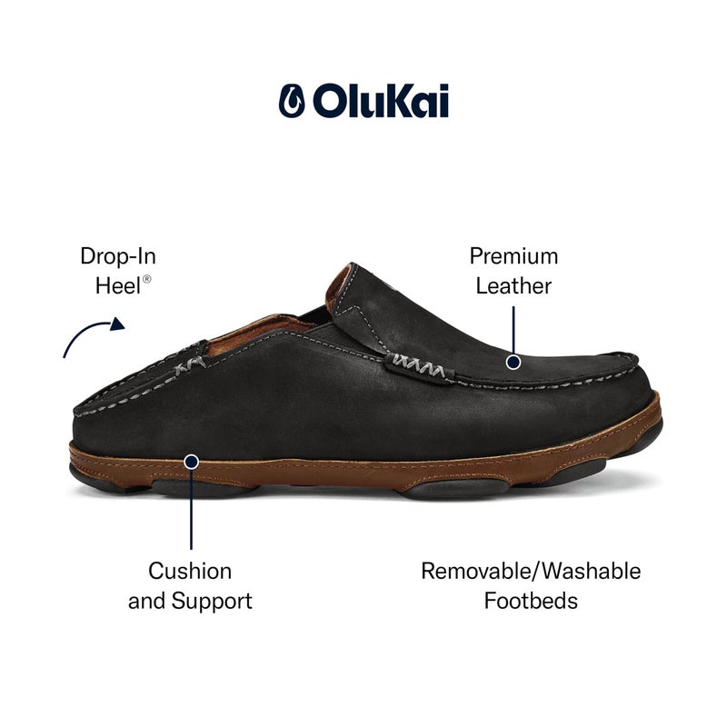 OLUKAI Moloa Men's Premium Leather Shoes, Easy Slip On & Off Design, Casual & Versatile Loafer, Drop-in Heel & Enhanced Traction, Black/Toffee, 13 - Image 2